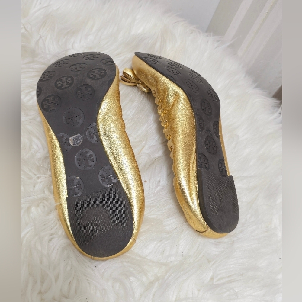 Tory Burch Gold Reese Tassel Leather BalletFlats🌴✌️ - Picture 8 of 9